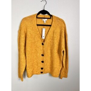 TOPSHOP Knit Sweater Cardigan Mustard Rib Knit Buttoned Sz 8-10